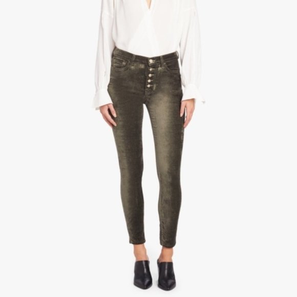 7 For All Mankind High Waist Velvet Ankle Skinny Jeans in Fatigue - Picture 4 of 6